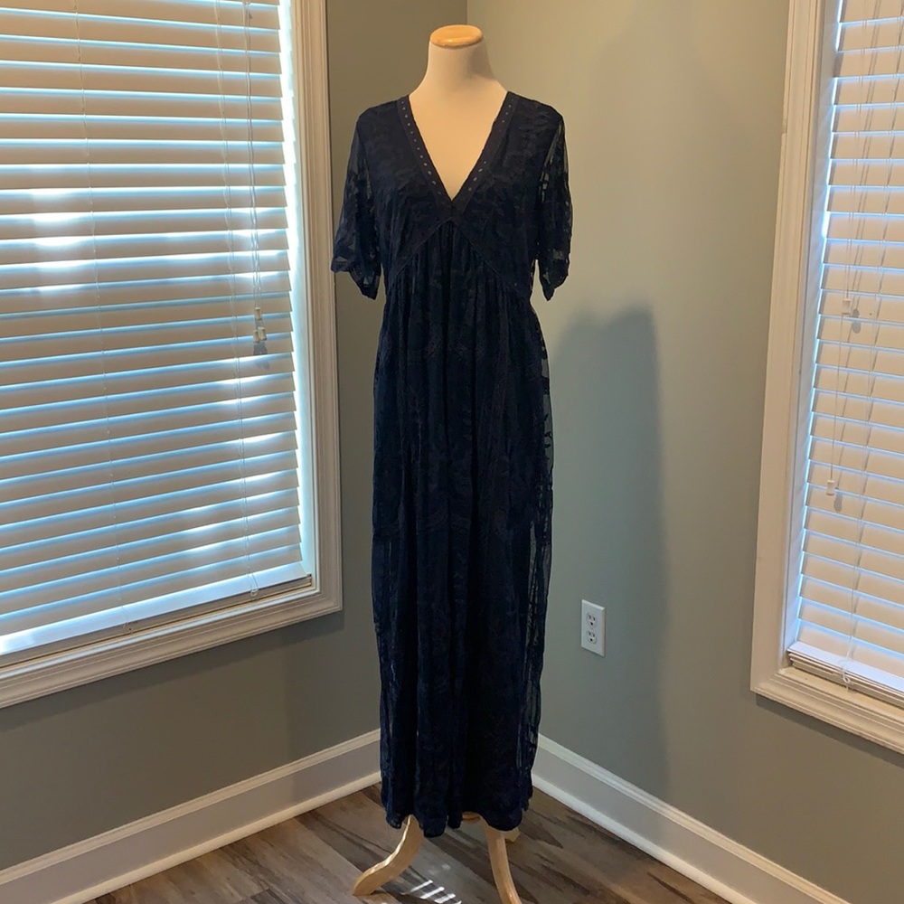 PinkBlush Navy Blue Lace Maxi Dress